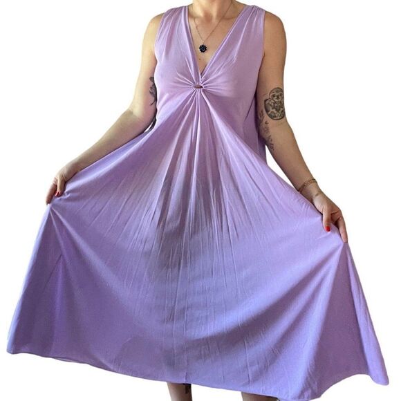 Vintage 1970s Womens Lavender V Neck Retro Disco Mid Mod Maxi Dress Sz M - Picture 7 of 7